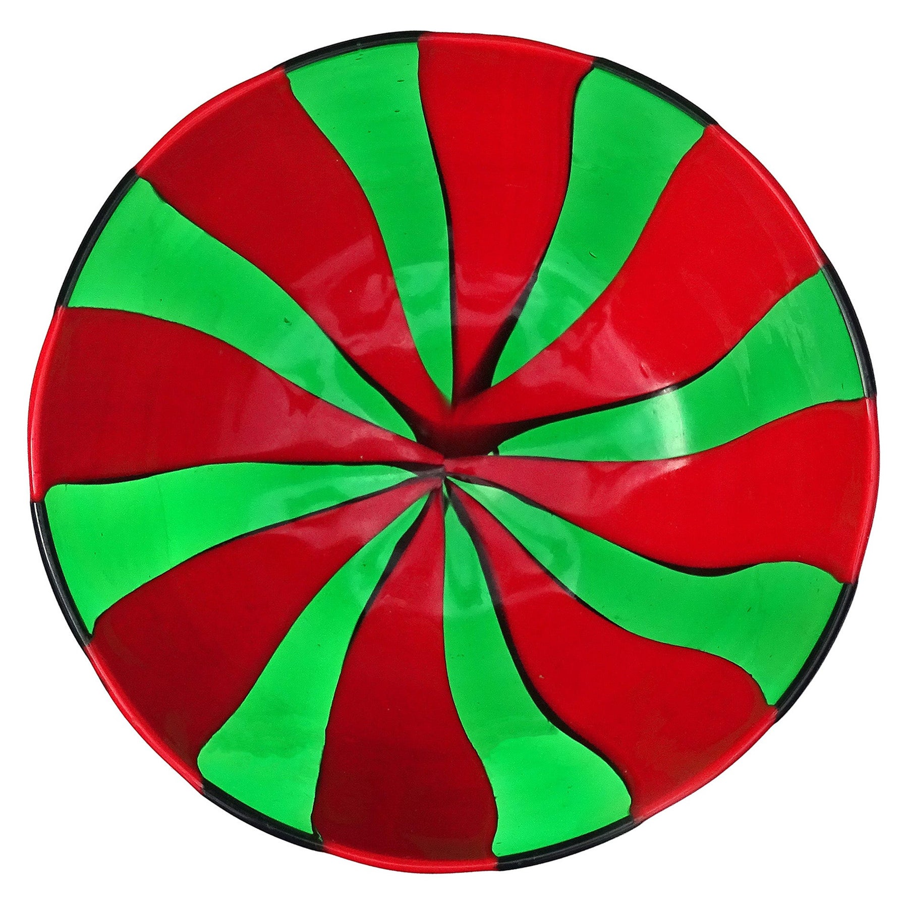 Murano Red Green Stripes Italian Art Glass Thin Decorative Vide Poche Dish Bowl For Sale