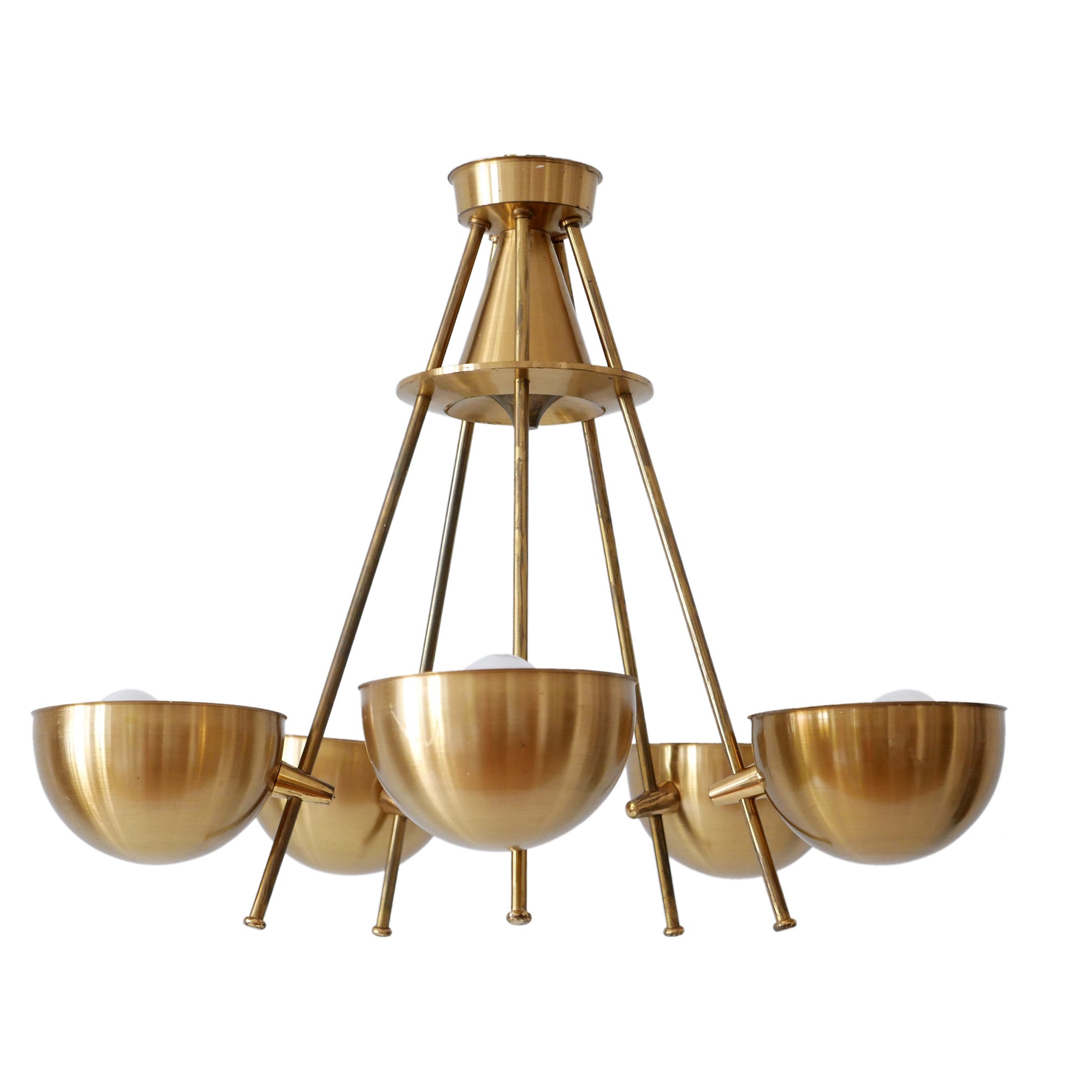 Exceptional Mid-Century Five-Flamed Chandelier or Pendant Lamp Sweden 1950s For Sale