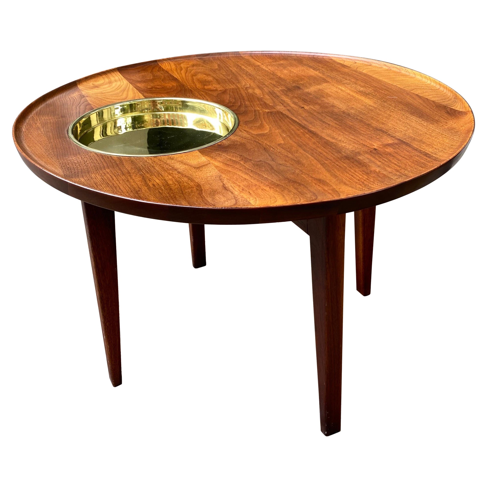 Jens Risom Solid Walnut and Brass Round Side Table For Sale