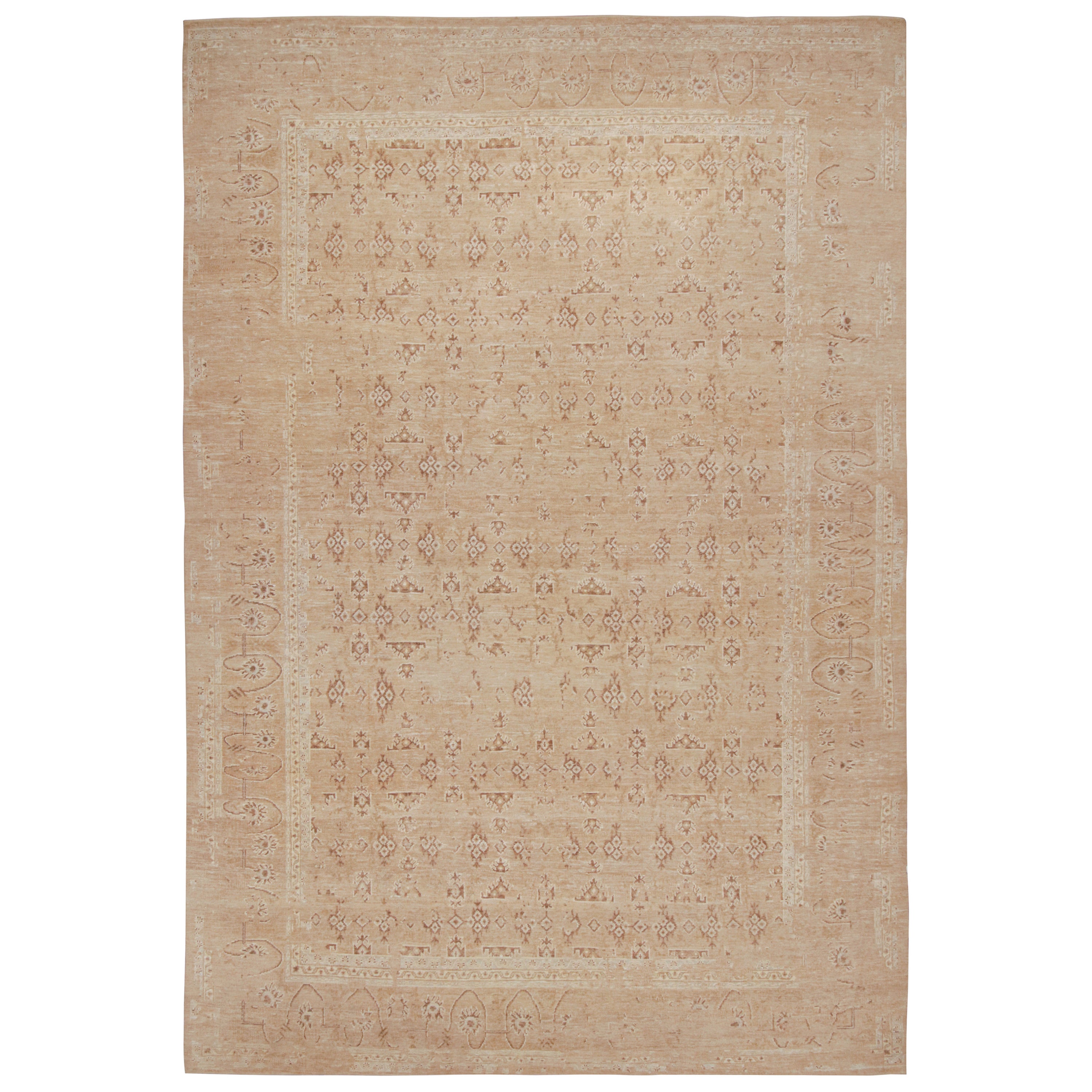 Rug & Kilim’s Oushak Style Oversized Rug in Beige-Brown All Over Pattern For Sale