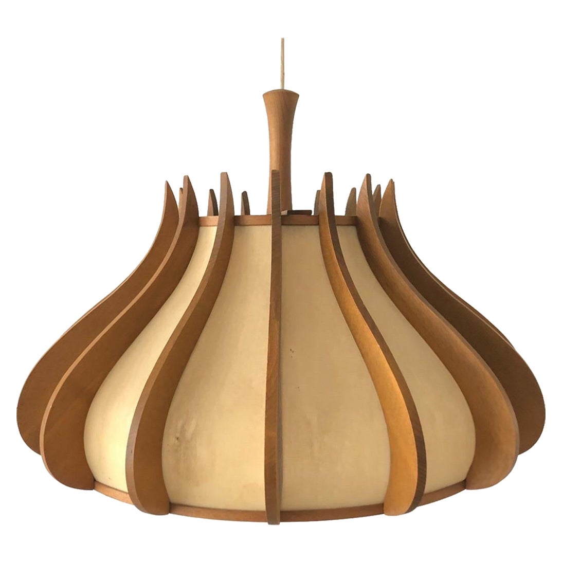 Unusual design Wood and Plastic Paper Large Pendant Lamp, 1960s, Germany