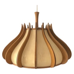 Unusual design Wood and Plastic Paper Large Pendant Lamp, 1960s, Germany