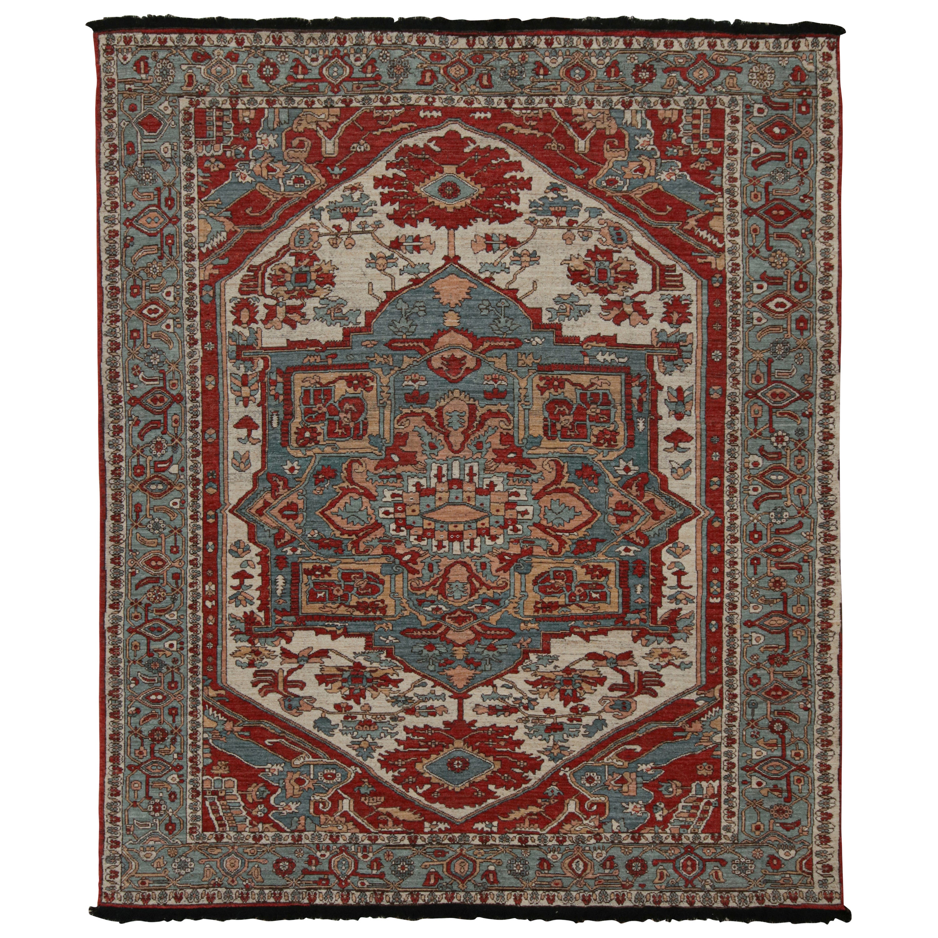 Rug & Kilim’s Persian Style Rug in Red, Blue & White Patterns For Sale