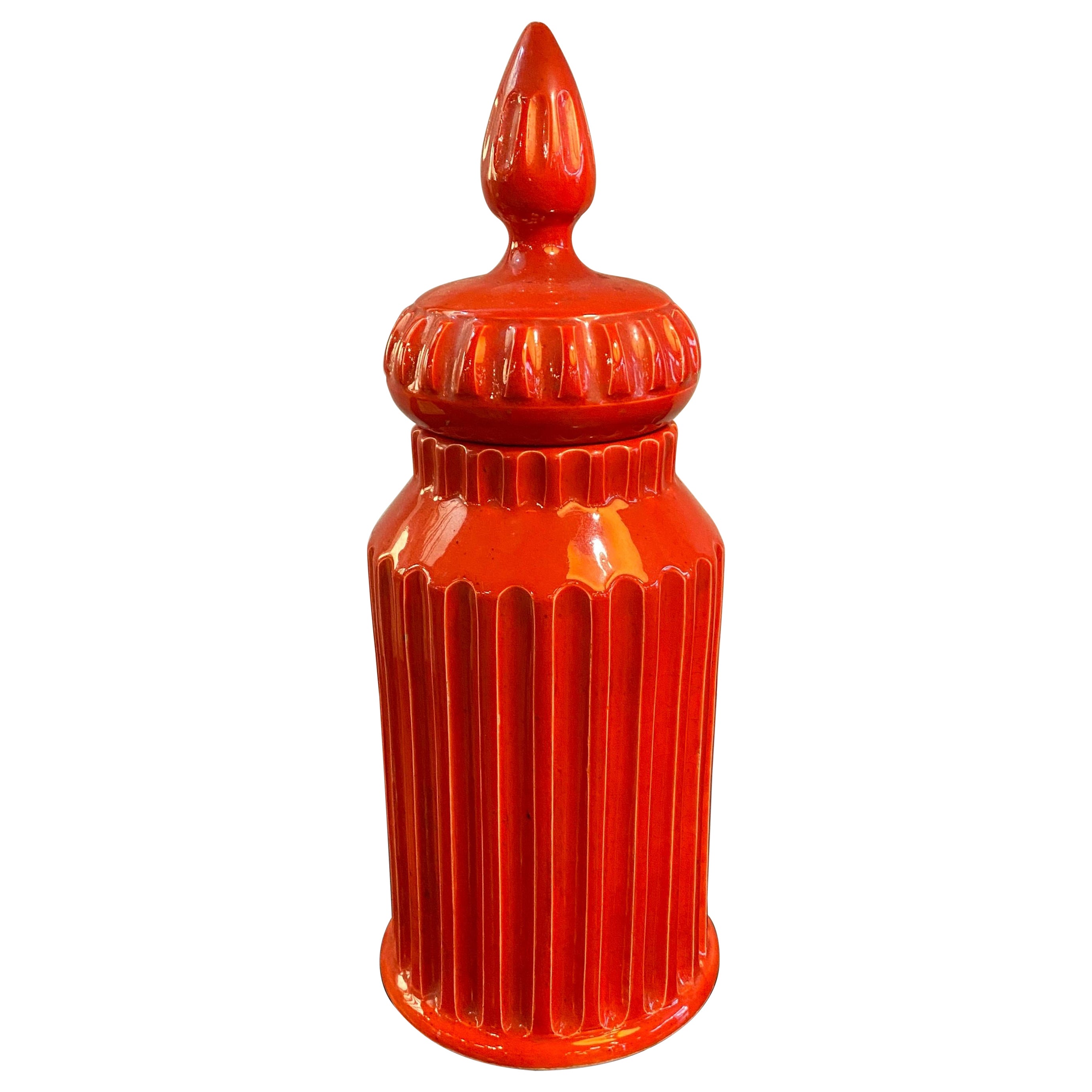 Mid-Century Italian Orange Moorish Art Pottery Jar For Sale