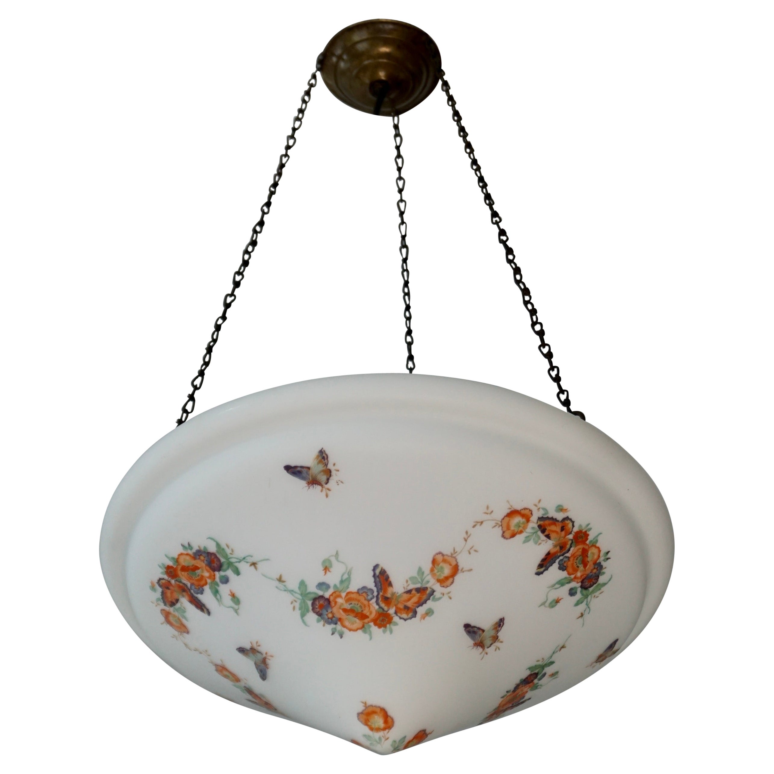 Art Deco Pendant Light with Floral Motifs and Butterflies
