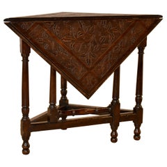 Antique 18th Century English Oak Carved Handkerchief Table