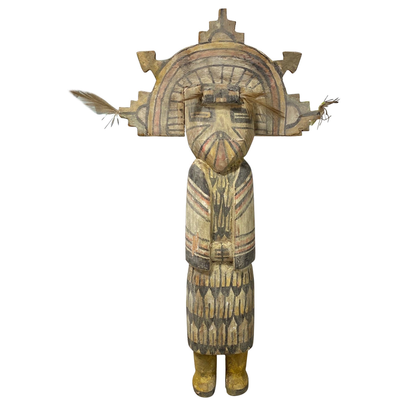 Native American Hopi Hemis Large Wood Kachina Katsina Doll Totem Sculpture 1800s For Sale