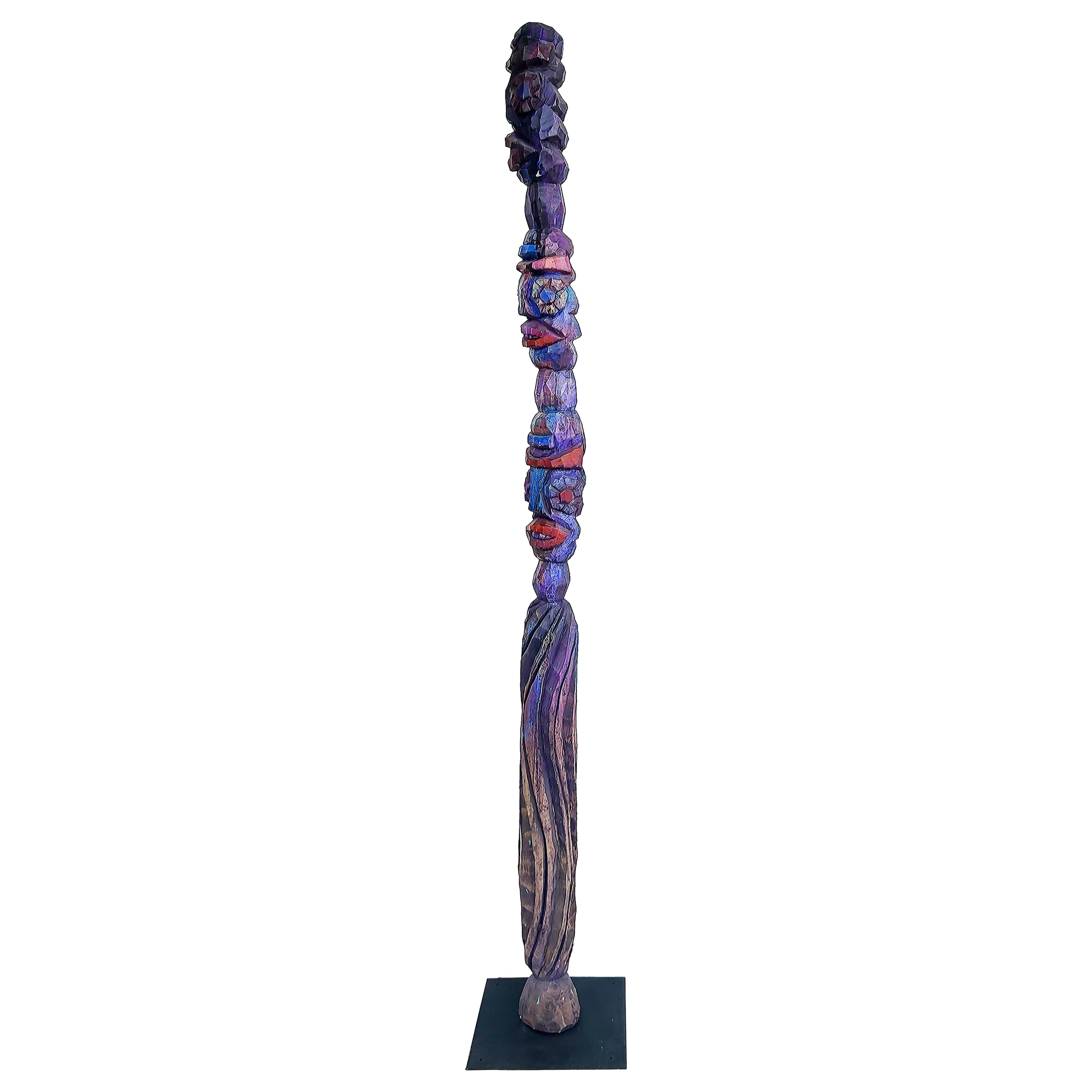 Tom Cramer Primitive American Folk Art Carved Figural Totem Sculpture 1994 en vente