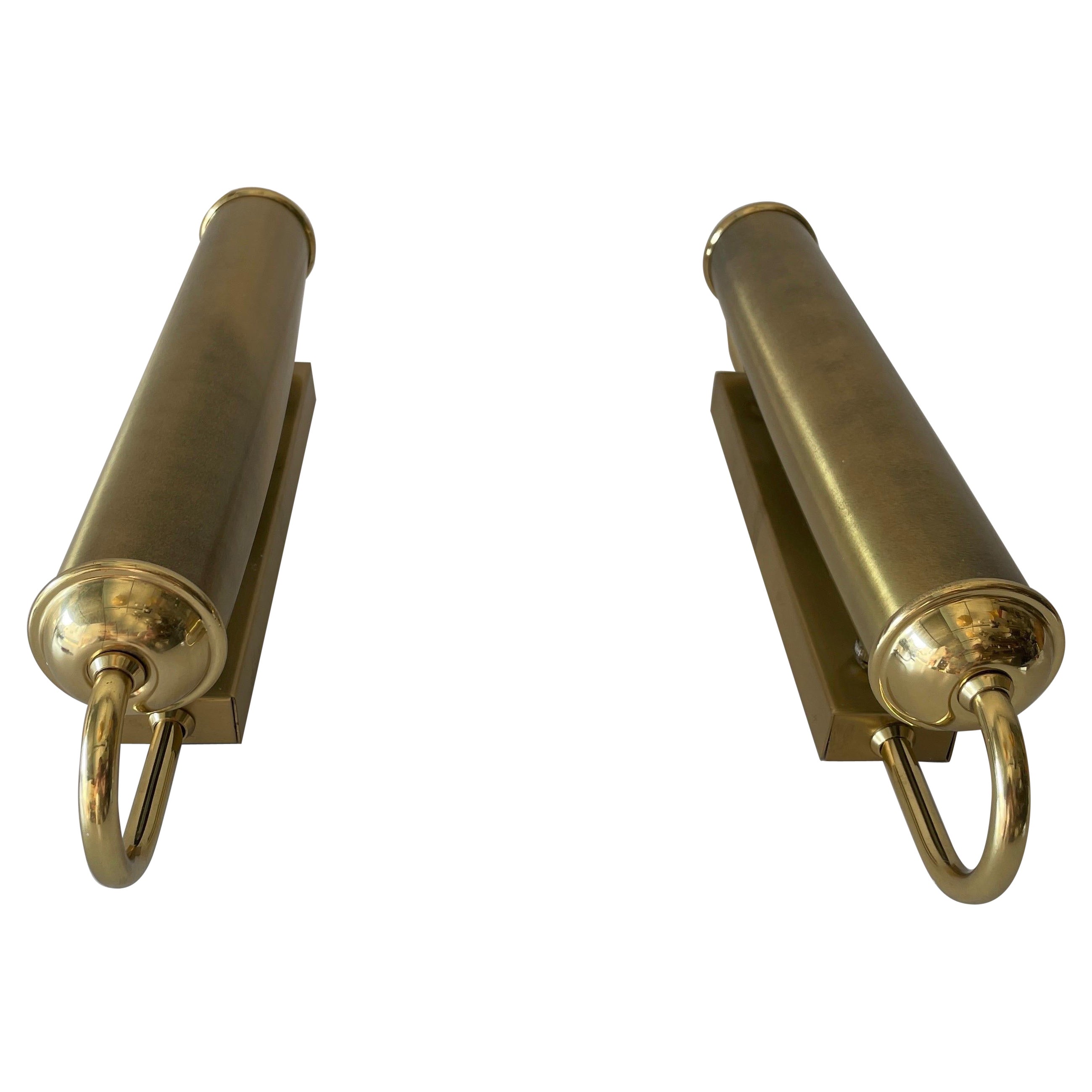 Cylindrical Design Art Deco Style Brass Pair of Sconces, 1960s, Germany