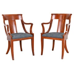 Baker Furniture Regency Solid Cherry Wood Armchairs, Pair