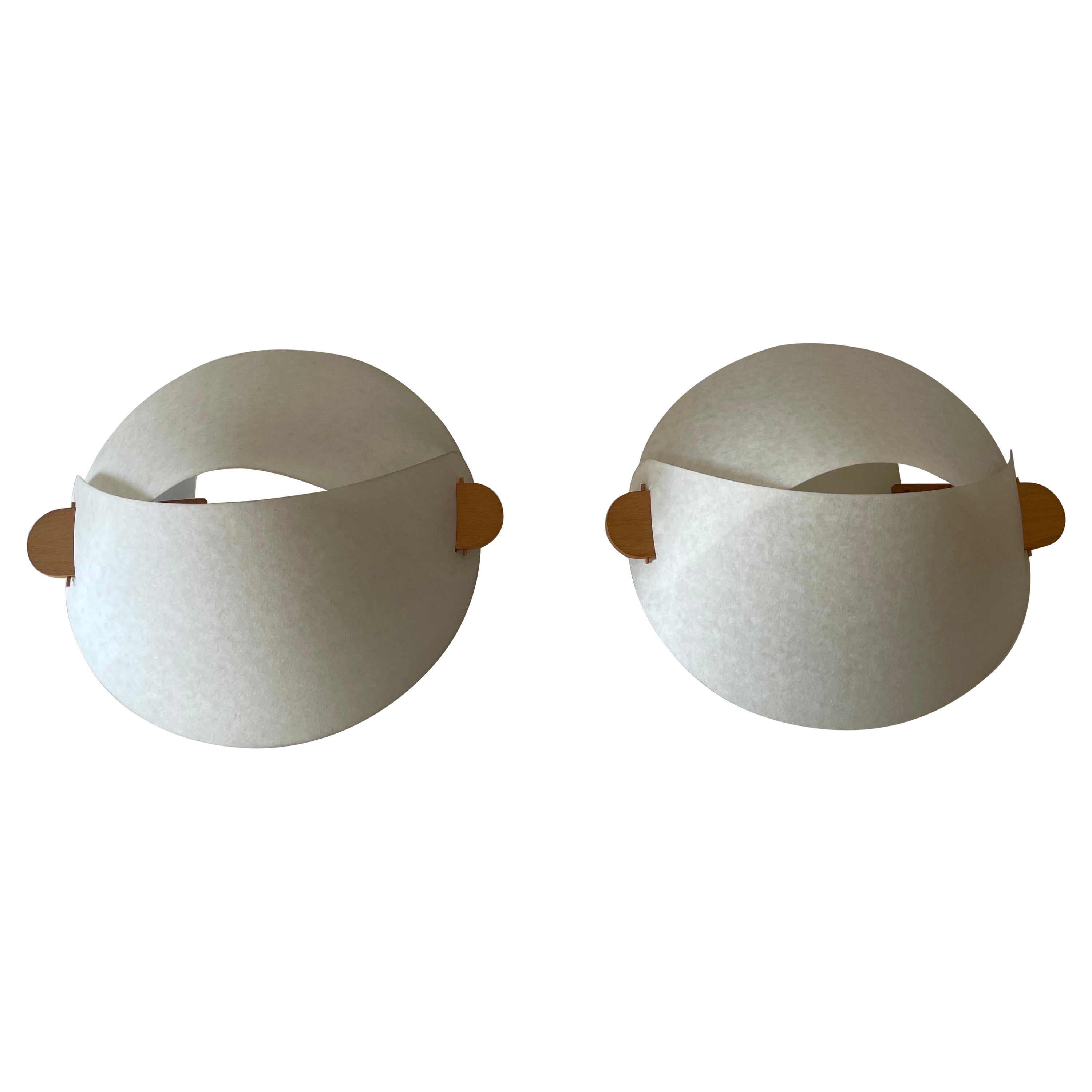 Plastic Paper and Wood Pair of Sconces or Ceiling Lamps by Domus, 1980s, Italy For Sale