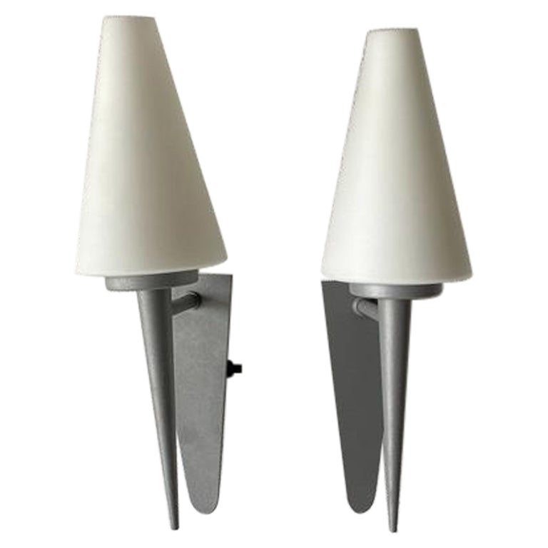 White Glass Pyramid Design Pair of Sconces by Böhmer Leuchten, 1970s, Germany