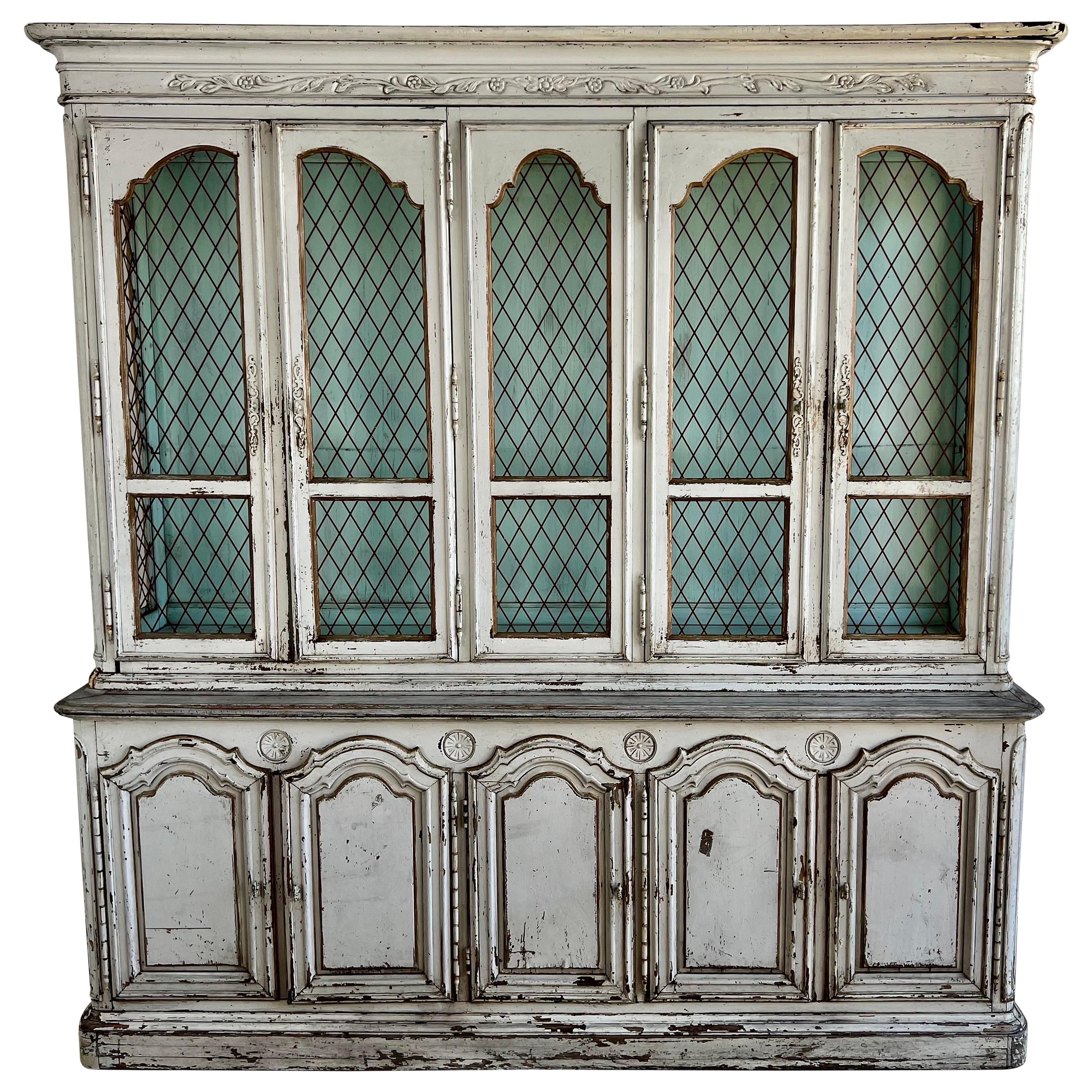 19th C. Painted Swedish Cabinet w/ Metal Inset Doors For Sale