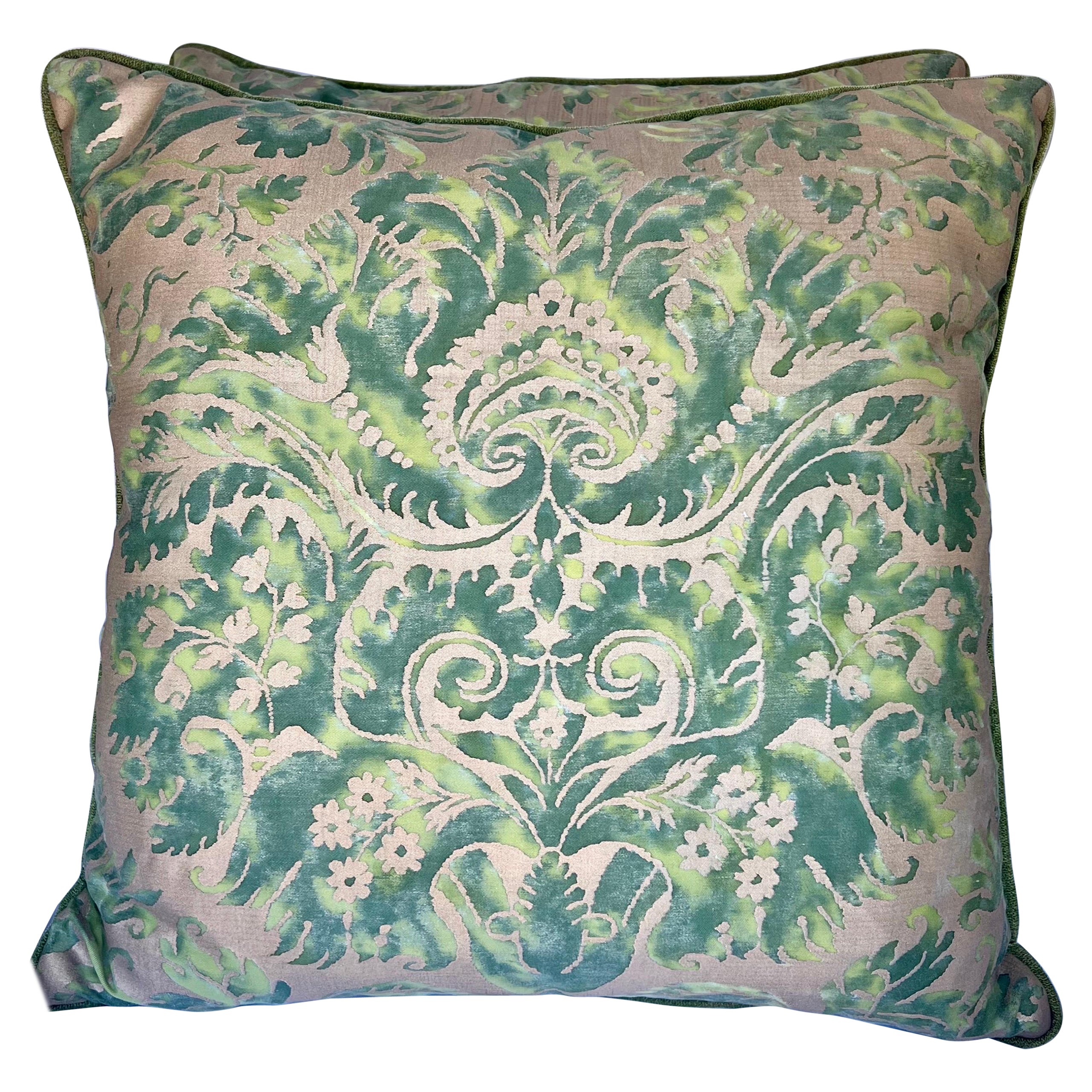 Pair of Green & Blue DeMedici Patterned Fortuny Pillows