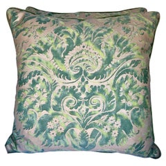 Vintage Pair of Green & Blue DeMedici Patterned Fortuny Pillows