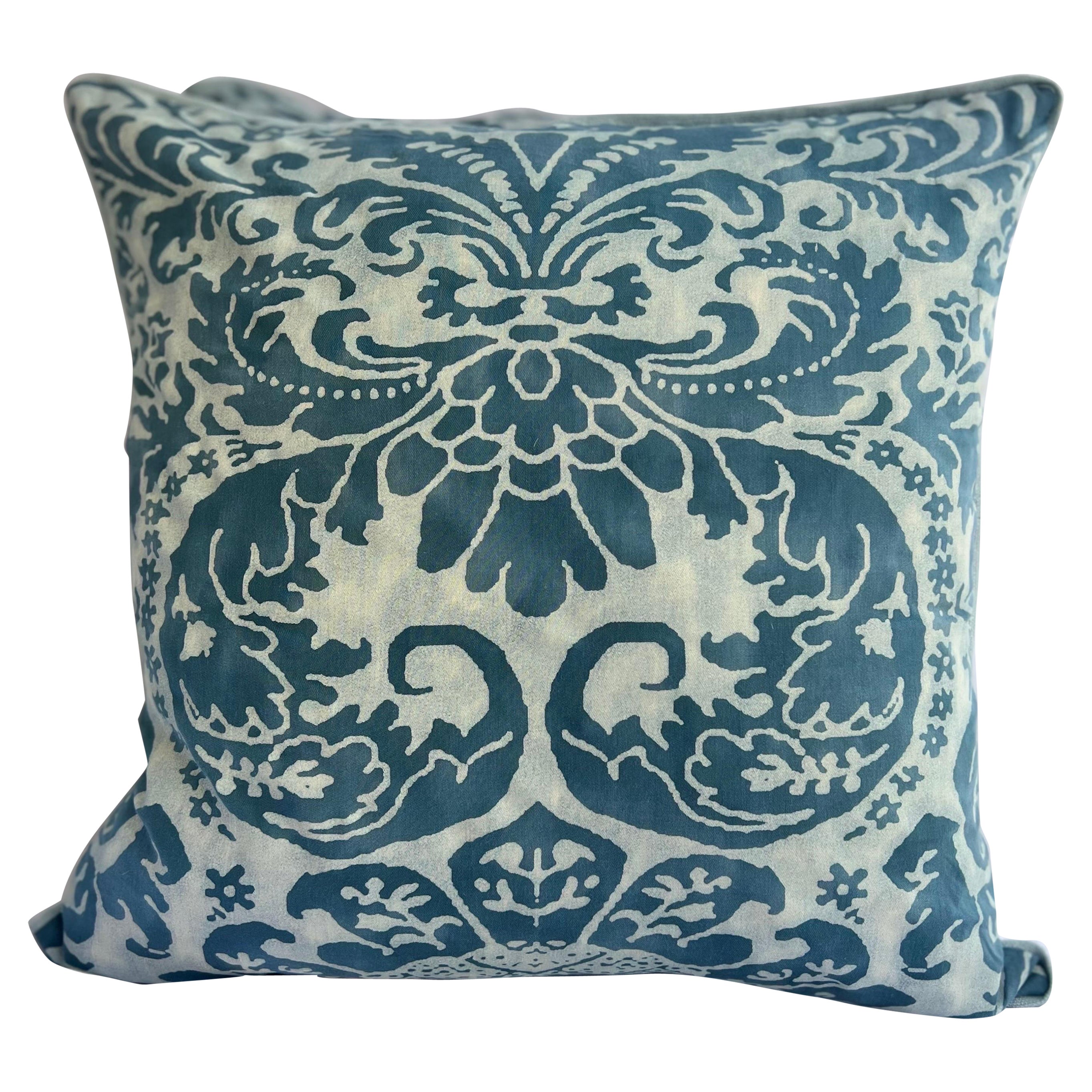 Pair of Unique Blue Caravaggio Fortuny Patterned Pillows 
