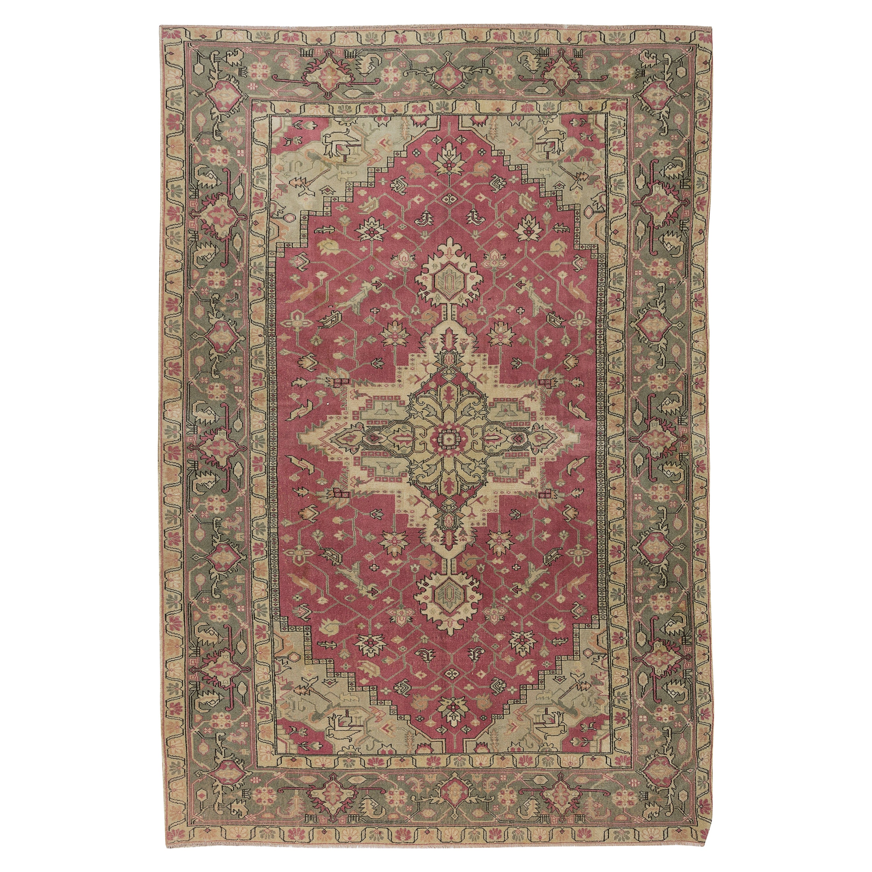 7x10.8 Ft Türkischer handgefertigter einzigartiger Teppich, Vintage-Teppich mit Medaillon-Design im Angebot