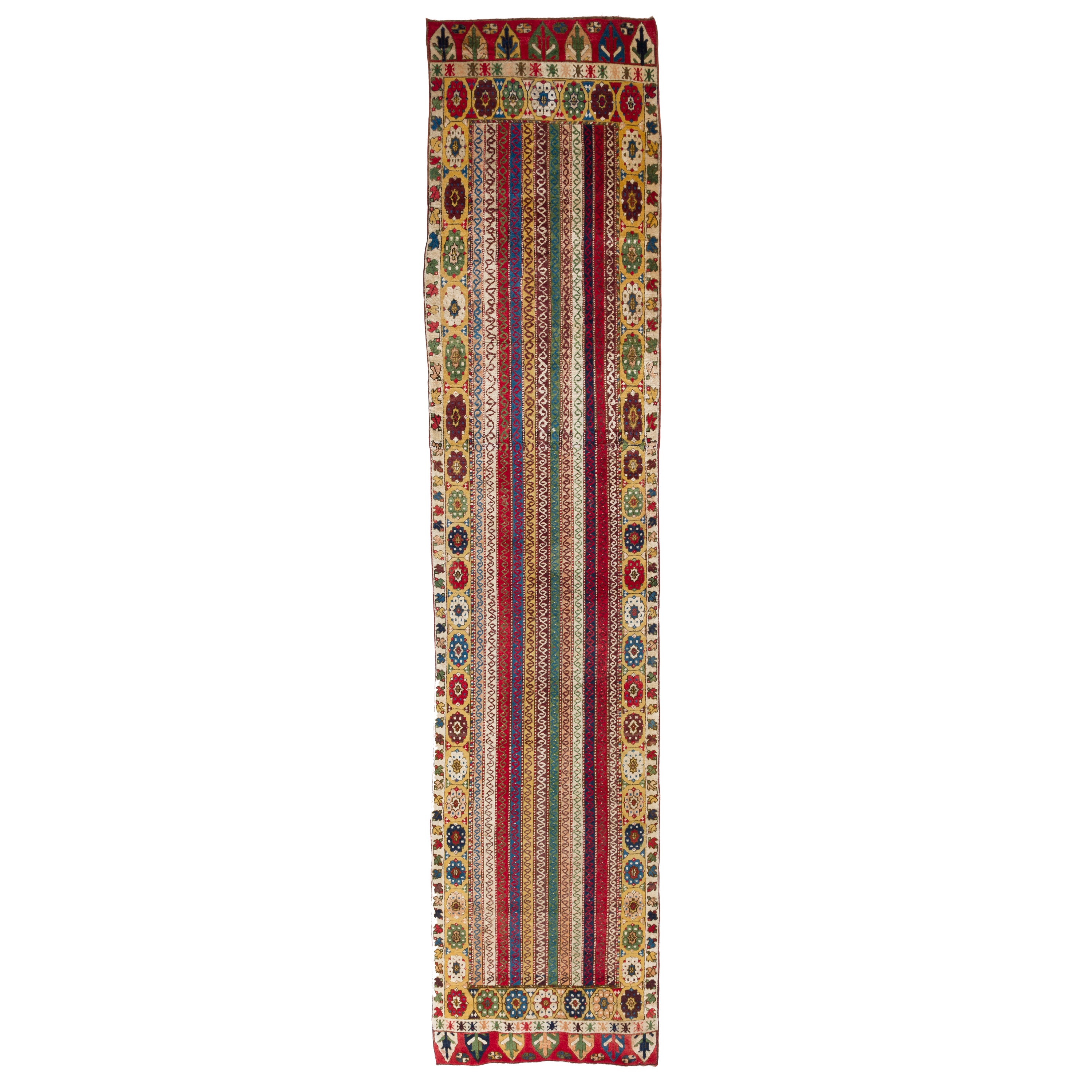 3.2x14.4 Ft Handmade Runner Rug from Konya / Turkey. All Wool and Natural Dyes For Sale