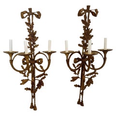 Very Pretty Large Aged Brass French Wall Sconces