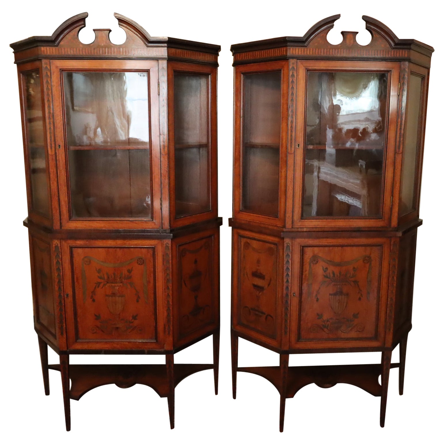 A Beautiful pair of Satinwood inlaid Cabinets, Circa. 1910 For Sale