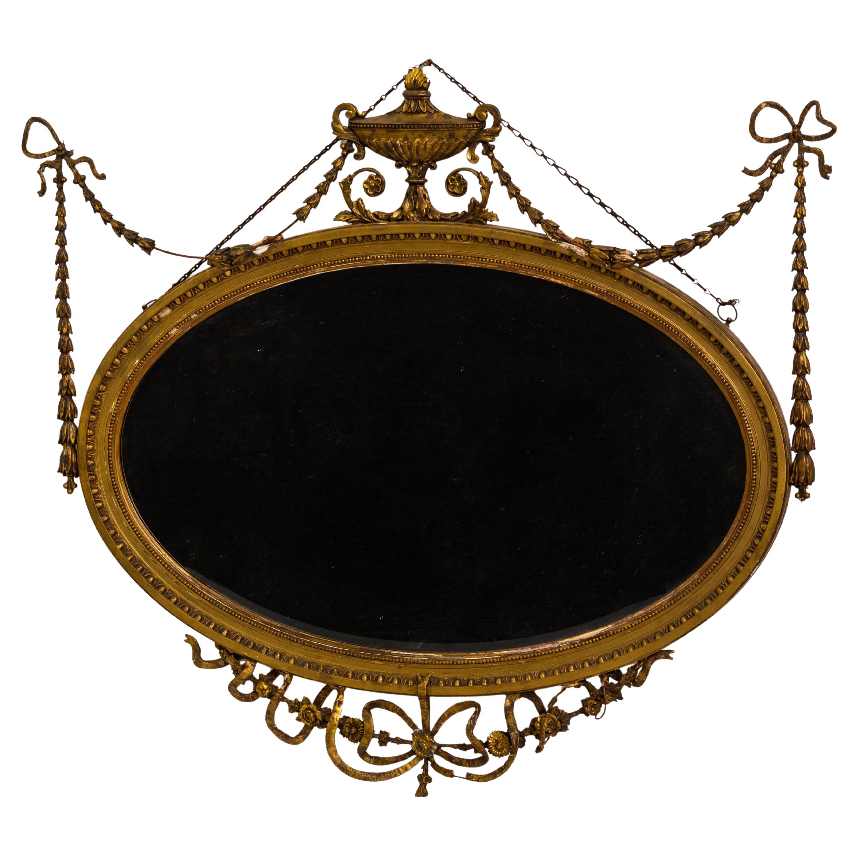 Victorian English Oval Giltwood Neoclassical Adams Style Mirror 19th Century  For Sale