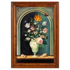 Antique Victorian Still Life Flowers After the Old Masters Oleograph 19th Century