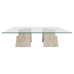 Vintage travertine coffee table Italy , 1970s