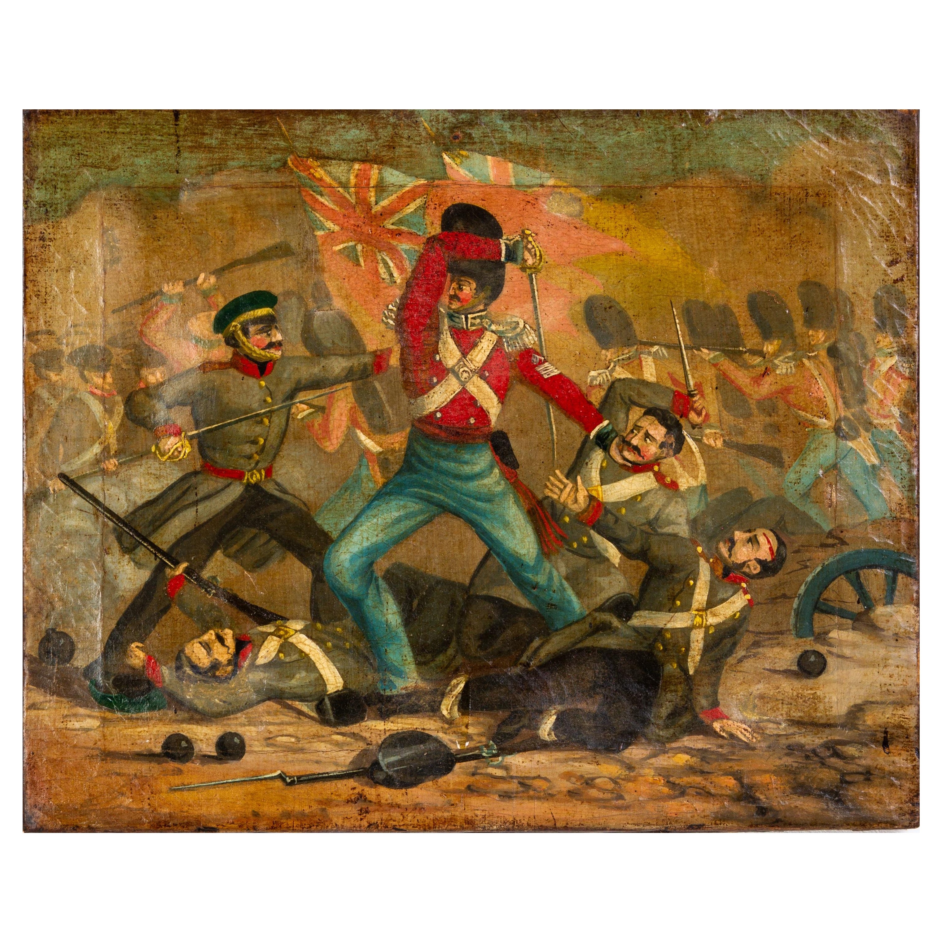 Soldati della guerra di Crimea Pittura a olio su tela del XIX secolo