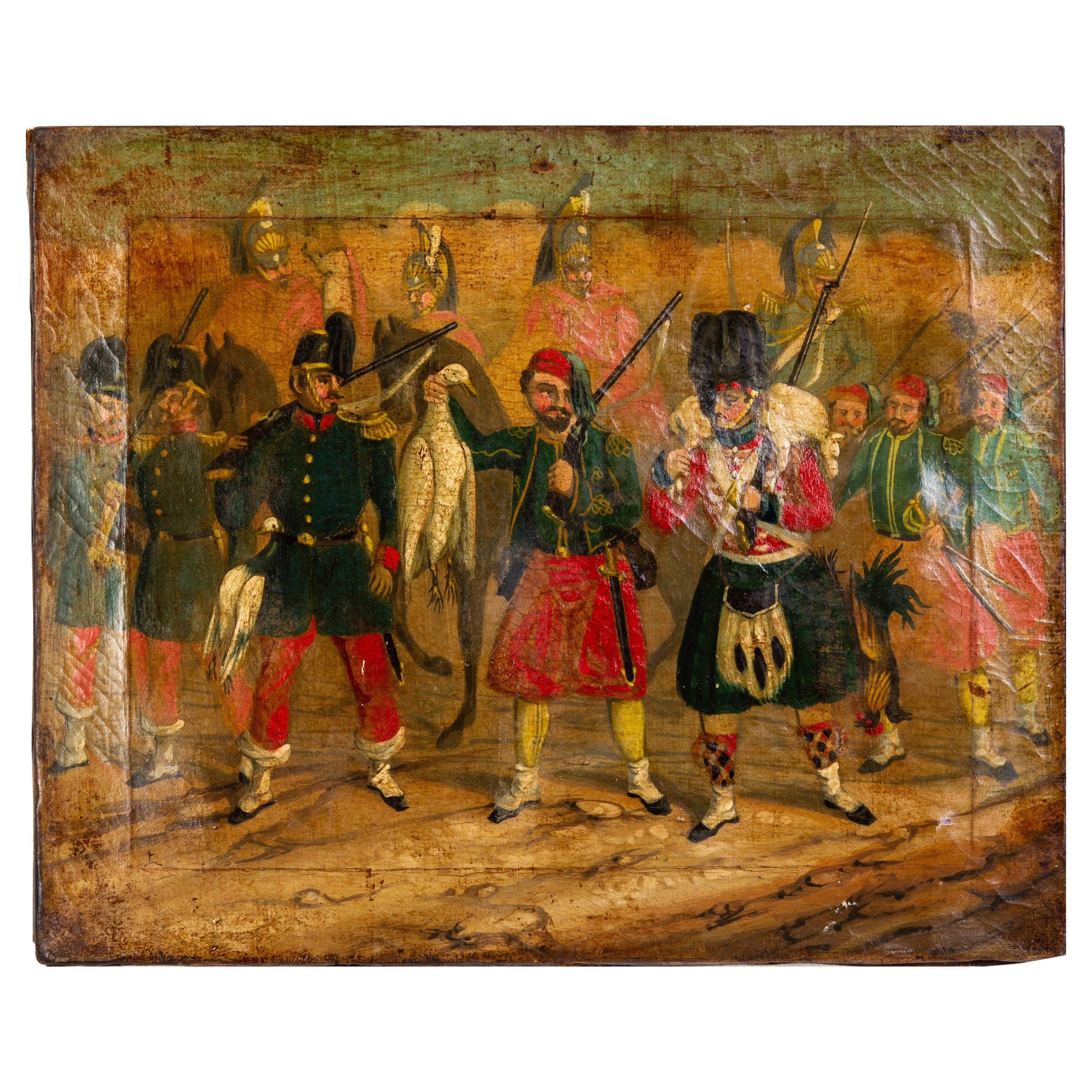 Soldati della guerra di Crimea Pittura a olio su tela del XIX secolo