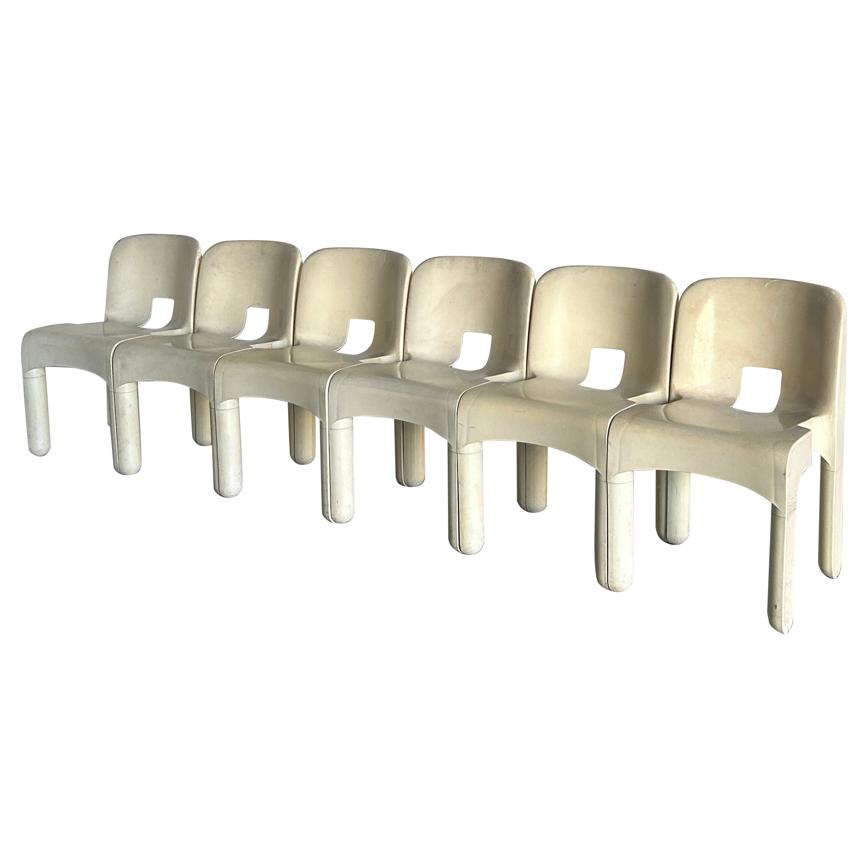 1 of 6 Joe Colombo Model '4867' or 'Universale' White Edition Chairs for Kartell