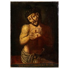 Antique 17th Century Scourged Christ Religious Old Master Oil Painting on Canvas
