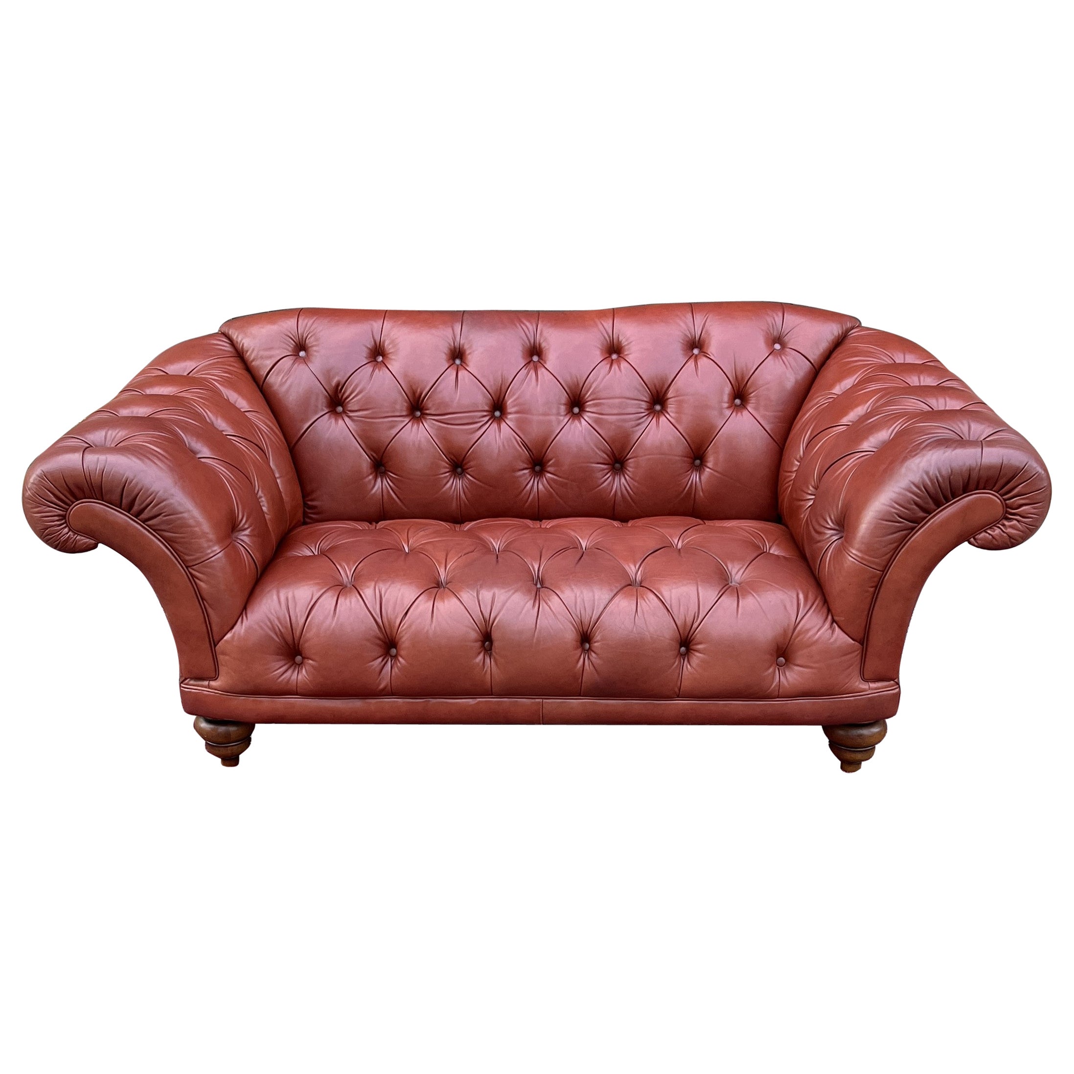 Vintage English Chesterfield Leather Tufted Sofa Brown Terra Cotta Mid Century For Sale