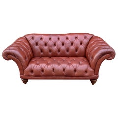 Used English Chesterfield Leather Tufted Sofa Brown Terra Cotta Mid Century
