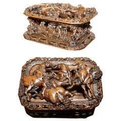 ANTiQUE ITALIAN CIRCA 1840 HEAVILY CARVED BOX DEPICTING STALLION HORSES MUST SEE