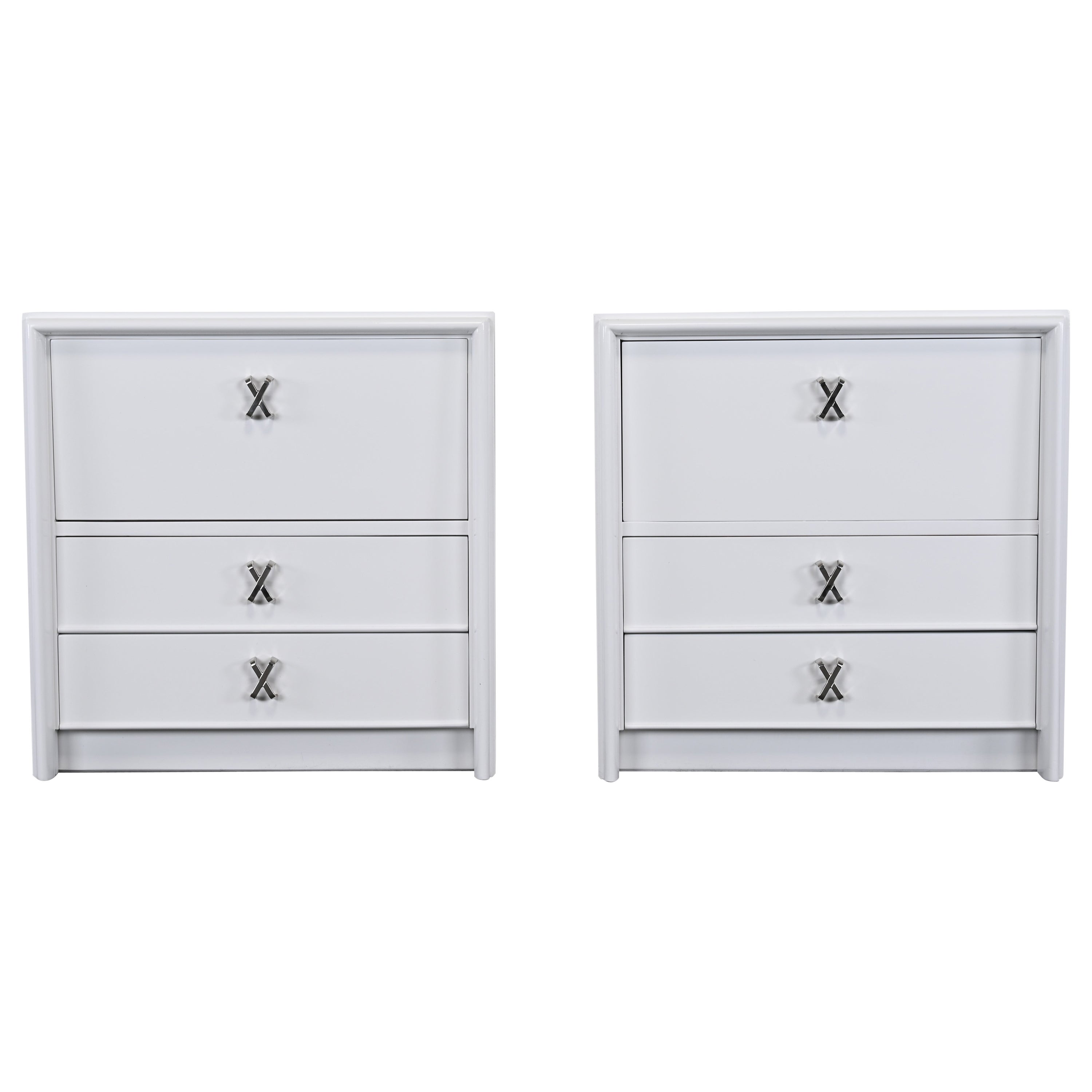 Pair of Bedside Tables with Silver X-Pulls by Paul Frankl, 1950