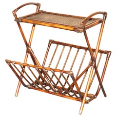 FINE Vintage BENTWOOD MID CENTURY MODERN BAMBOO & RATTAN BERGERE MAGAZINE RACK