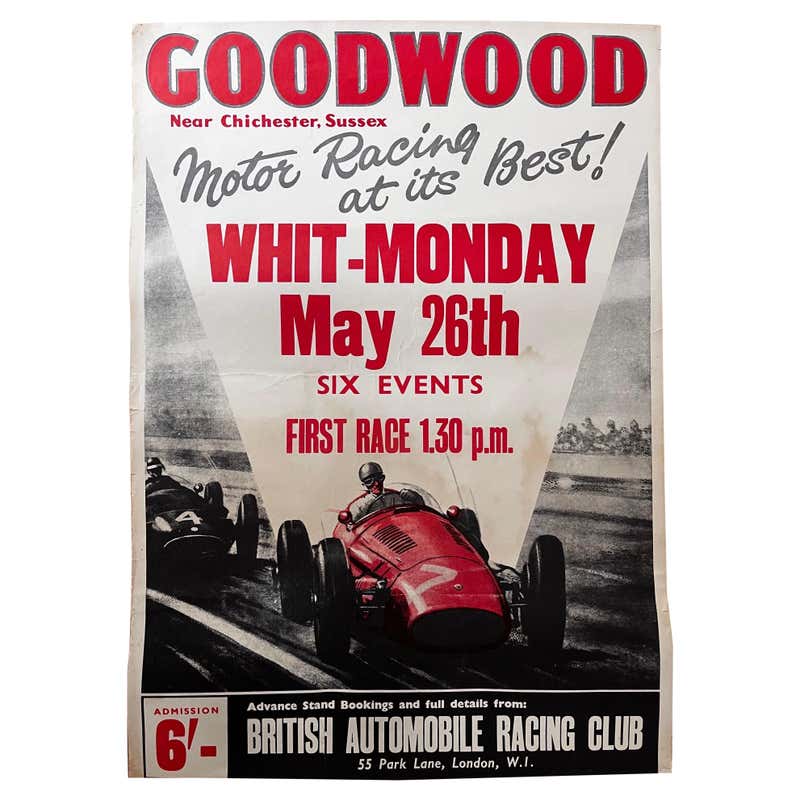 English Vintage Racing Poster: Brands Hatch Motor Racing, c. 1956 For ...