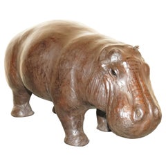 MEDIUM SIZED LIBERTY'S LONDON OMERSA BROWN LEATHER HIPPOPOTAMUS FOOTSTOOl