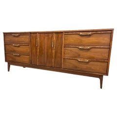 Vintage Mid Century Modern Lowboy 9 Drawer Dresser Sold Walnut Burl Accent 