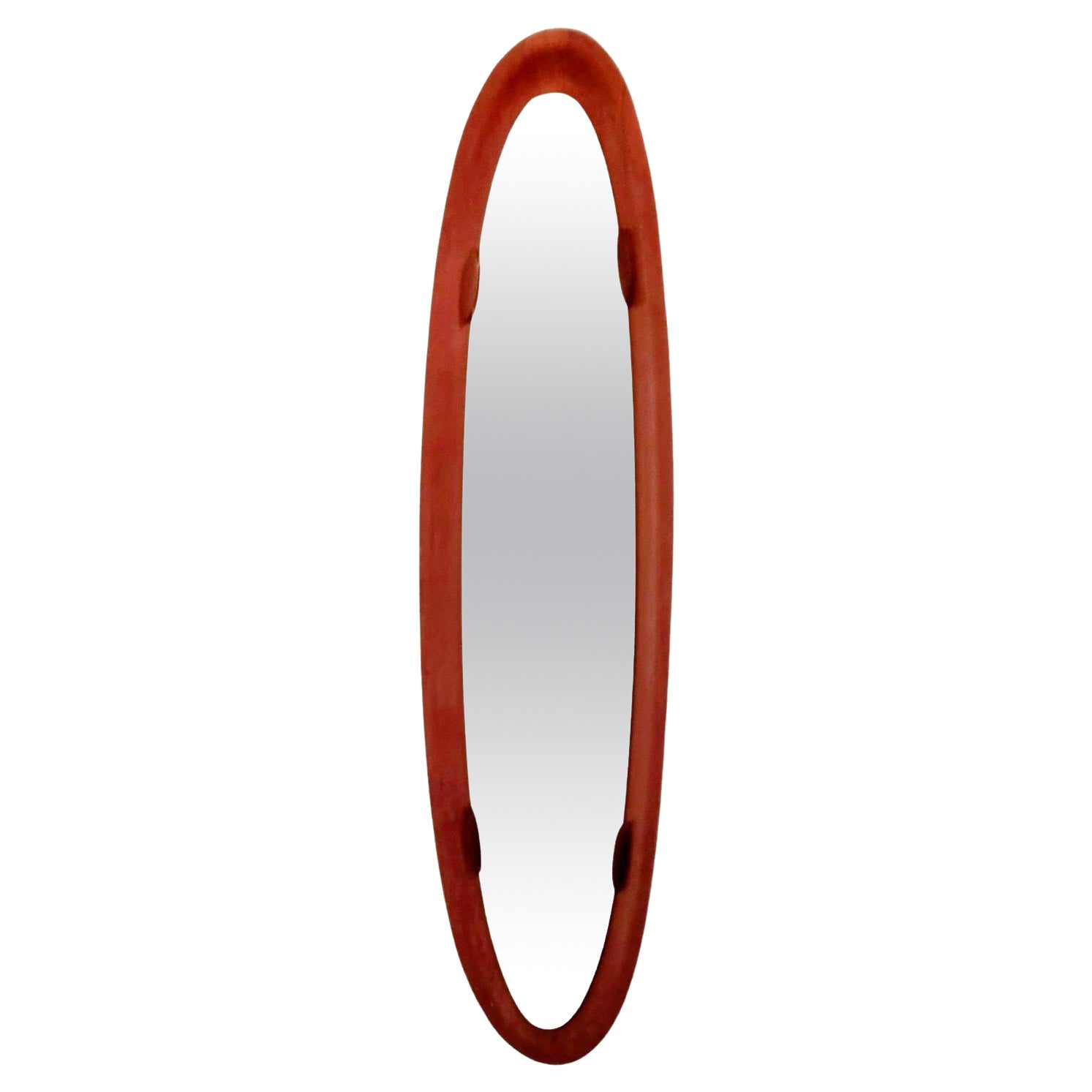 Mid-Century Oval Teak Wall Mirror, Designed by Campo e Graffi, Italy 60s