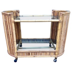 Striking Glass & Rattan Bar Cart Postmodern 