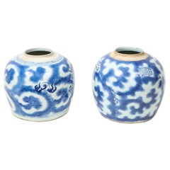 Antique Near Pair of Chinese Blue and White Porcelain Vases Decorated with Dragons