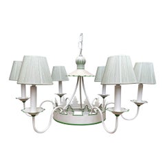 French Country Foliate 6 Light Painted Tole Chandelier, String Shades