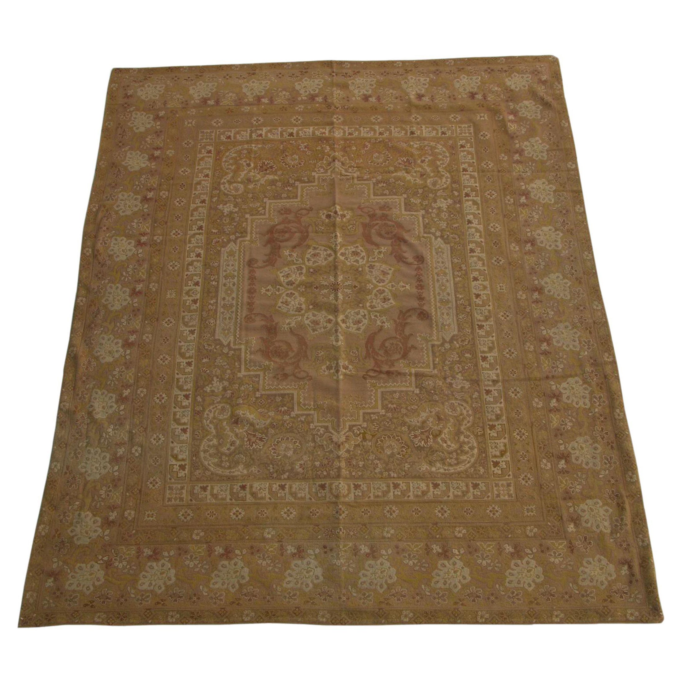 1900s Antique French Needlepoint Rug For Sale