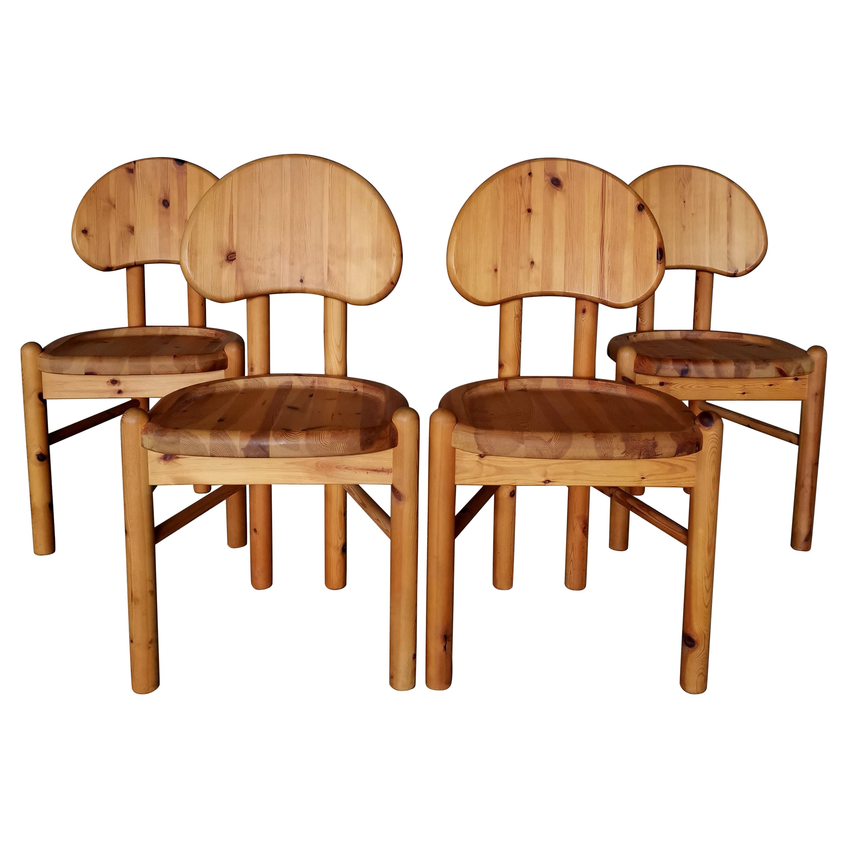 Set of 4 mint solid pine dining chairs, style of Rainer Daumiller. Denmark 1970s For Sale