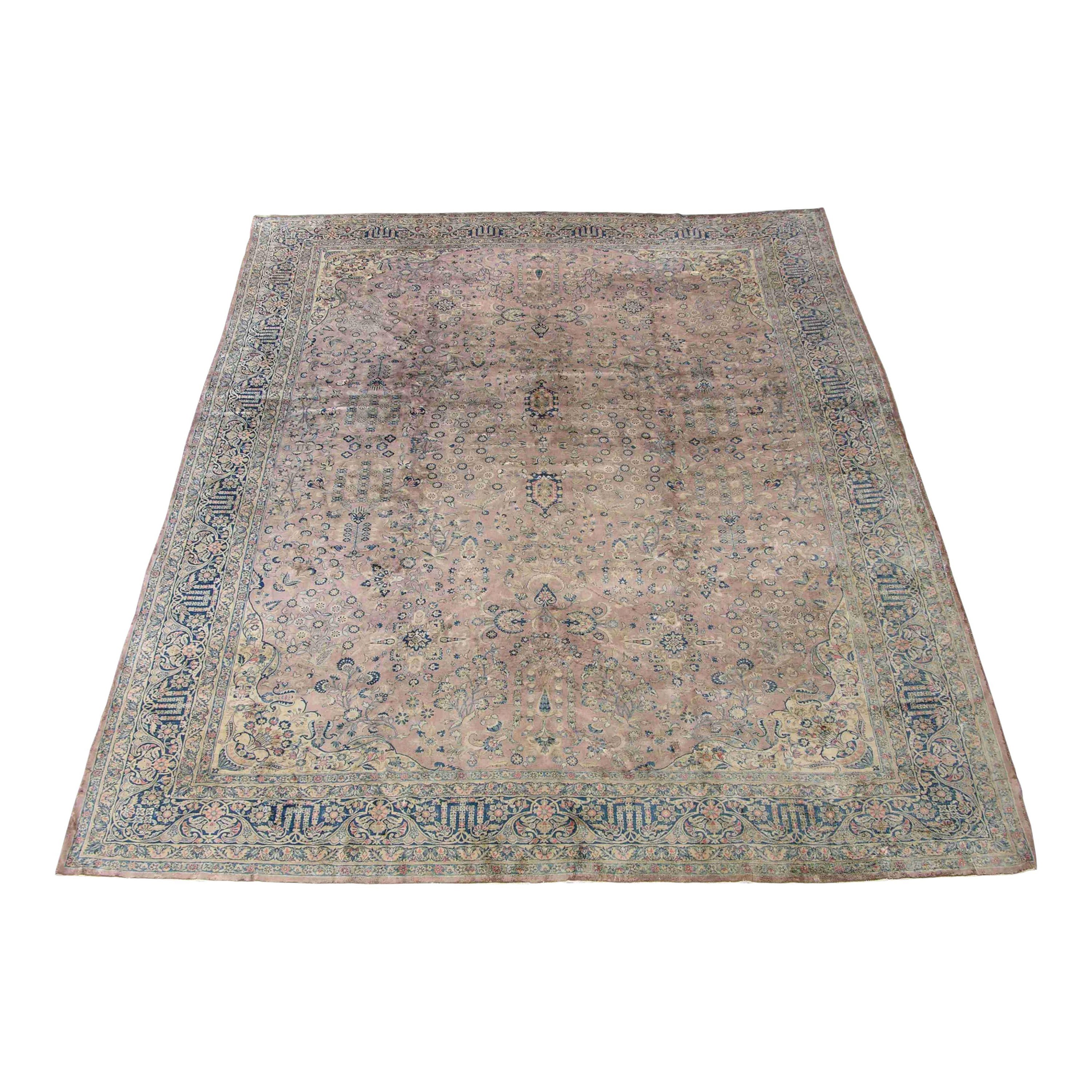 Early 20th Century Antique Persian Kashan Mohtasham Rug For Sale