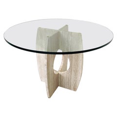 Mid-Century Modern Glass and Travertine Dining Table, Italy , 1970s