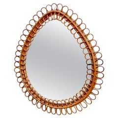 Mid-Century Modern Oval Rattan Mirror, Attributed to Franco Albini, Italy, 60s