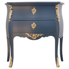 Used Classic  Louis XV Style Midnight blue Chests with marble top 