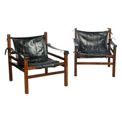 Pair of Safari leather armchairs in the style of Arne Norell, 1960s